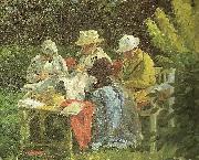 Laurits Tuxen, kunstnerens anden hustru med nina og yvonne i haven pa skagen